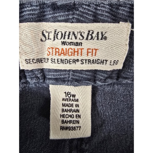 St Johns Bay Women Gray Corduroy Straight Fit Secret Slender Pants Size 16W - Picture 2 of 8